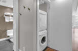 This modern property boasts a convenient in-unit laundry setup, perfect for effortless living.