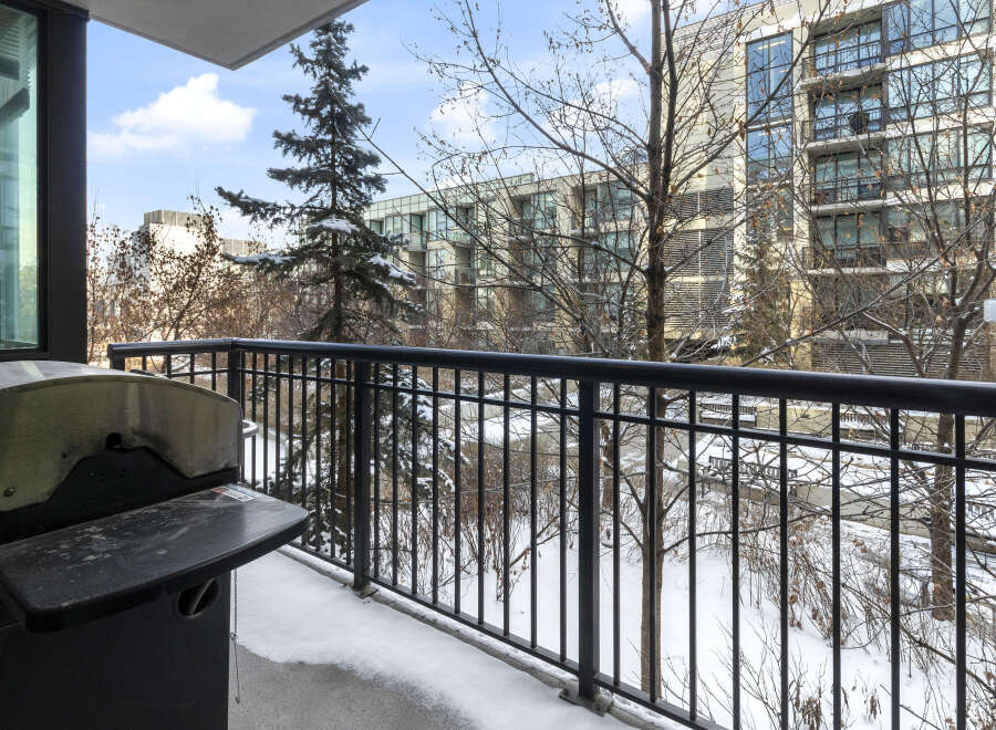 Enjoy the winter views from this charming balcony.