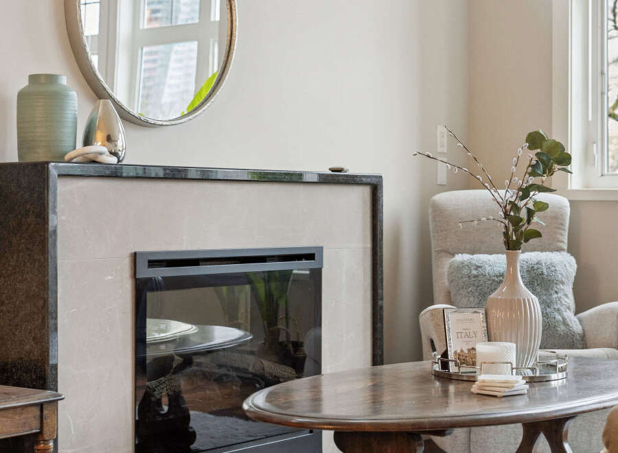 This stunning living room features a modern fireplace, perfect for cozy evenings.