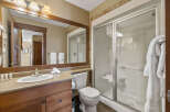 Step into a luxurious bathroom featuring a spacious walk-in shower and a sleek vanity.