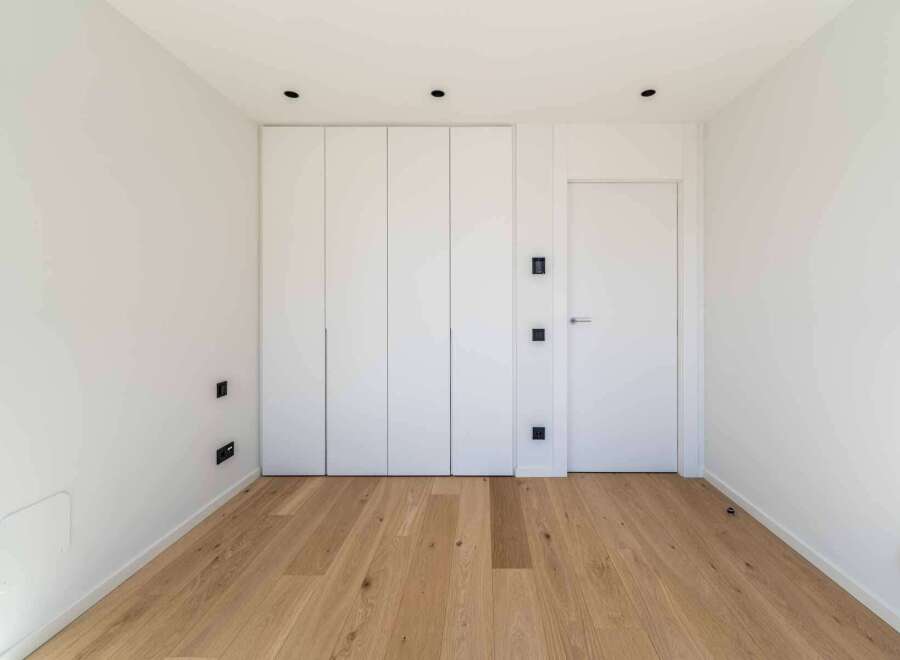 This modern room features a sleek design with a focus on functionality and style.