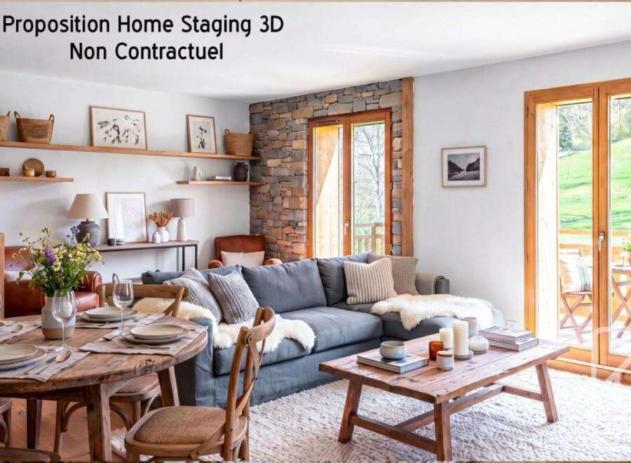 This stunning property boasts a cozy living room with a stone fireplace and a comfortable sectional sofa, perfect for relaxing evenings.