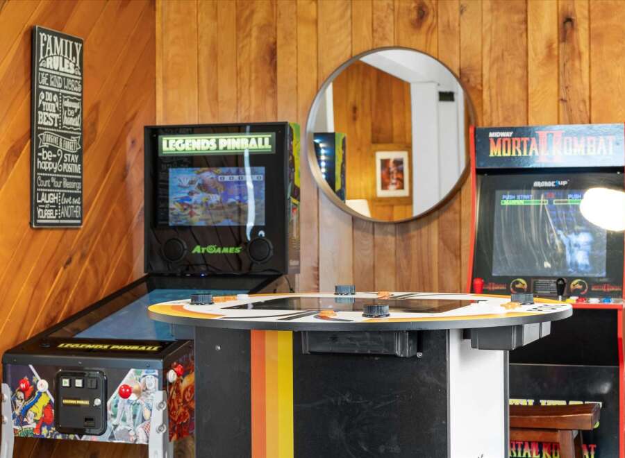 This property features a fun and inviting game room, perfect for entertainment.