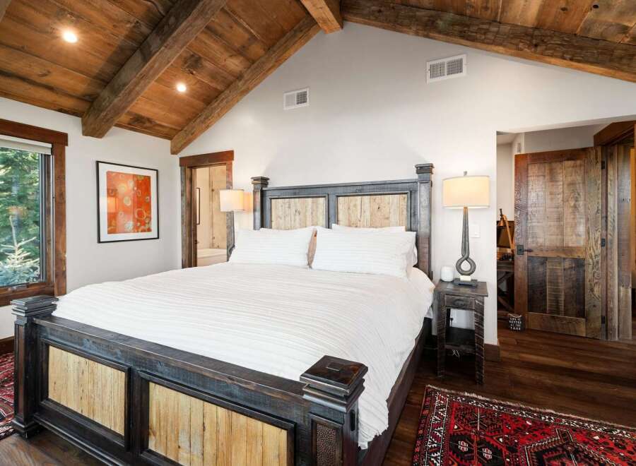 Experience rustic elegance in this stunning bedroom.