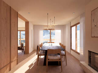 Experience luxury living in this stunning property, featuring a spacious dining area perfect for entertaining.