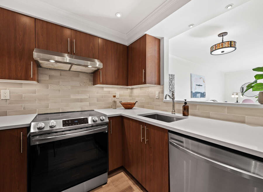 This stunning kitchen boasts modern design and functionality.
