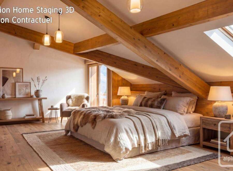 Experience the epitome of rustic elegance in this stunning bedroom.