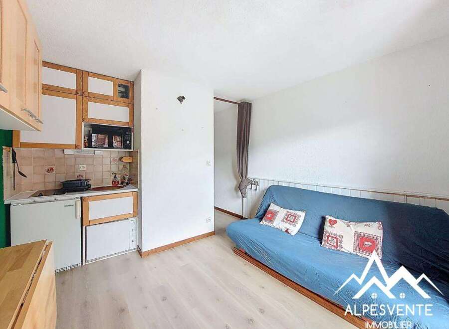 Discover this charming studio apartment featuring a compact kitchenette equipped with a microwave and refrigerator, perfect for preparing simple meals.