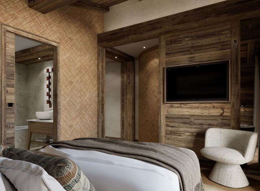 Experience rustic elegance in this stunning bedroom.
