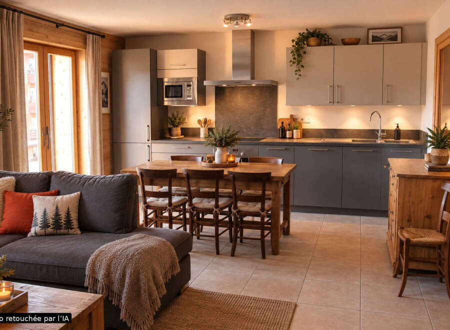 Discover this charming open-plan living and kitchen area, perfect for modern living.