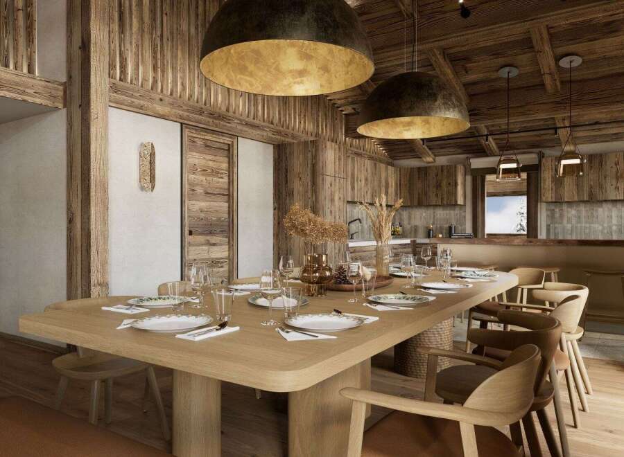 Experience the epitome of rustic elegance in this stunning dining area.