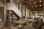 Experience luxury living in this stunning property, featuring exquisite wooden architecture and a cozy ambiance.