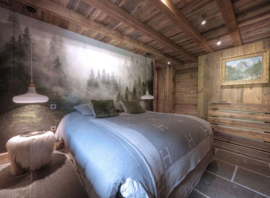 Experience rustic elegance in this stunning bedroom.