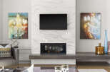 This stunning living space features a modern fireplace with a sleek, built-in design, perfect for cozy evenings.