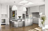This stunning kitchen boasts a modern design with sleek cabinetry and a spacious island.