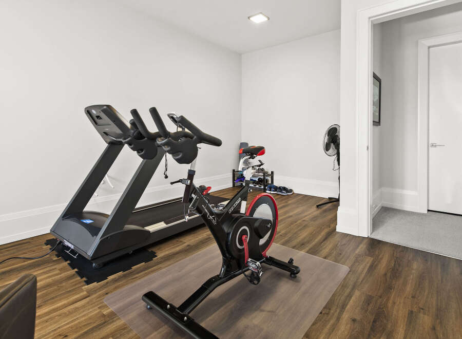 This home gym offers a dedicated space for fitness enthusiasts.