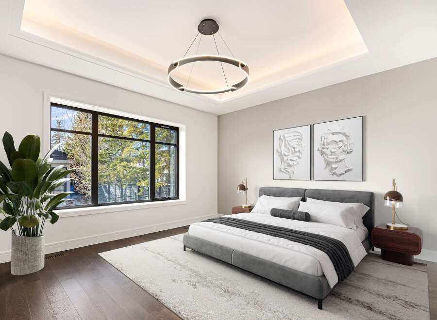 Step into luxury with this stunning bedroom featuring a modern design and elegant finishes.