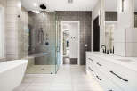 Step into luxury with this stunning bathroom, featuring a modern design and high-end finishes.