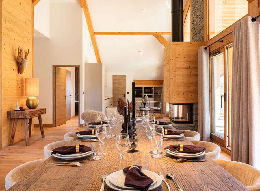 Experience luxury living in this stunning property featuring a spacious dining area.
