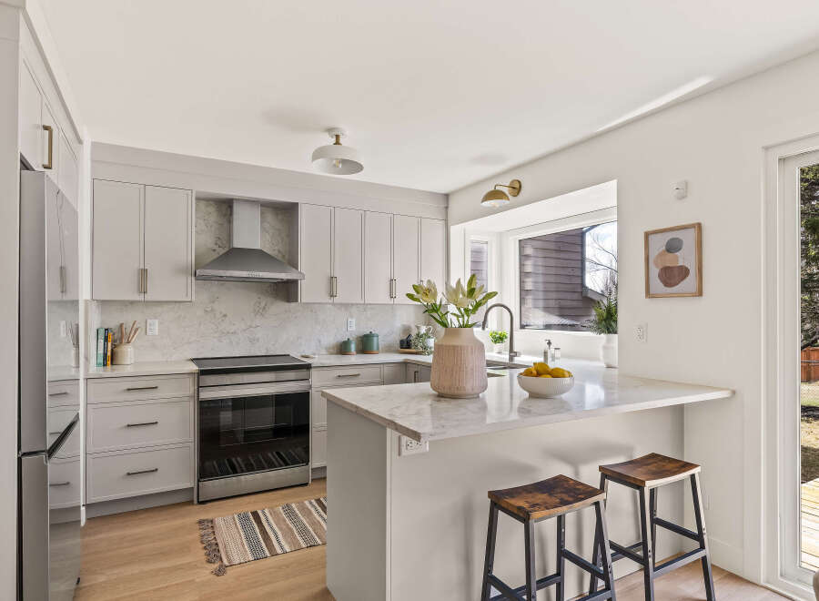 This stunning kitchen boasts modern design and functionality.