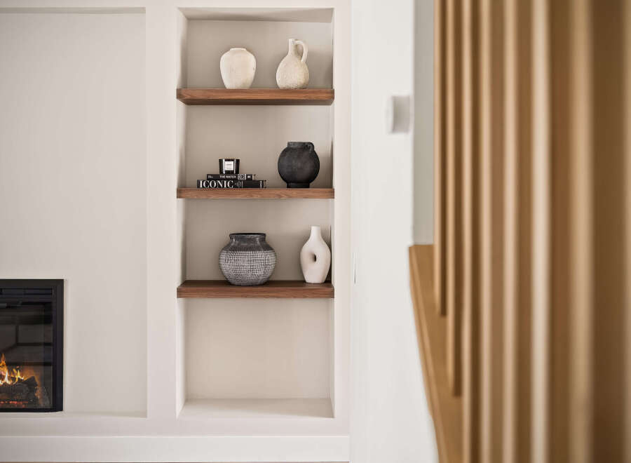 This stunning property boasts a modern fireplace, perfect for cozy evenings.