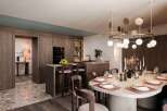 Step into luxury with this stunning kitchen and dining area.