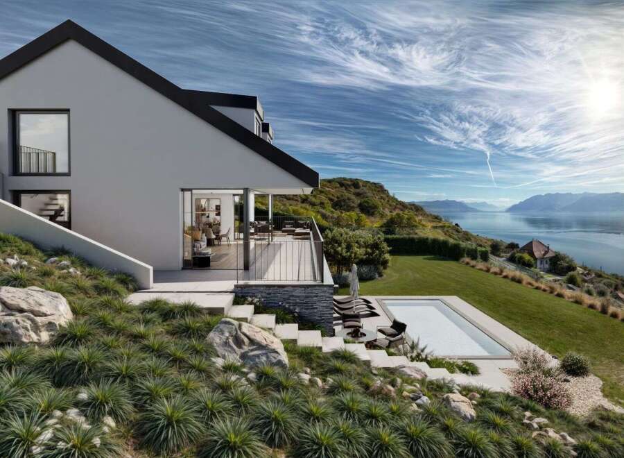 Experience luxury living in this stunning modern home with breathtaking views.