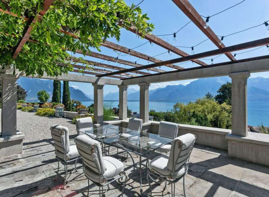 Enjoy breathtaking views from this stunning outdoor dining area.