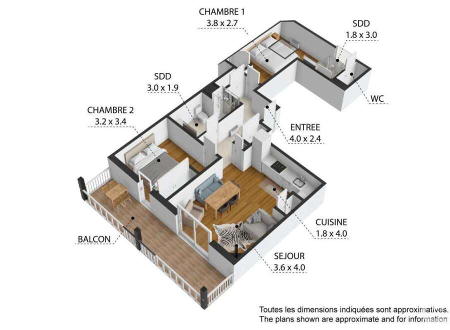 Discover this charming apartment featuring two bedrooms, perfect for a small family or individuals seeking extra space.