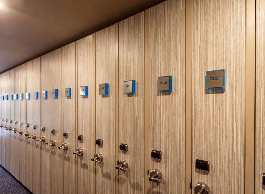 Explore the sleek design of these modern lockers, perfect for a gym, spa, or office setting.