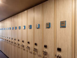 Explore the sleek design of these modern lockers, perfect for a gym, spa, or office setting.
