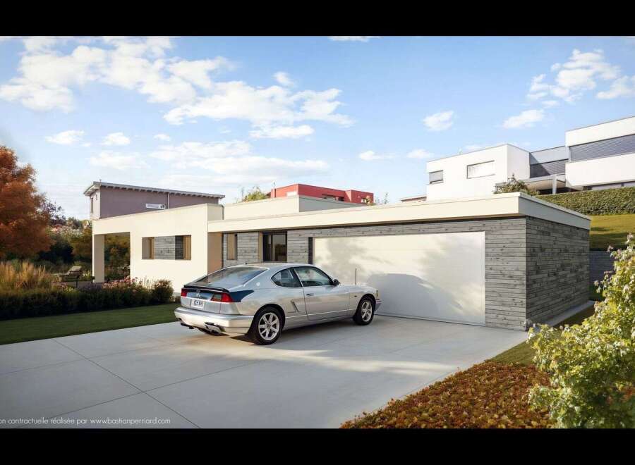 This stunning modern property boasts a sleek design and ample space.