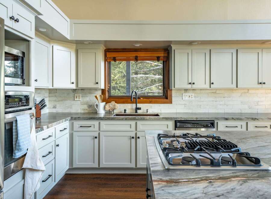 This stunning kitchen boasts modern design and functionality.