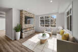 Experience luxury living in this stunning property featuring a modern fireplace and a sleek TV setup.