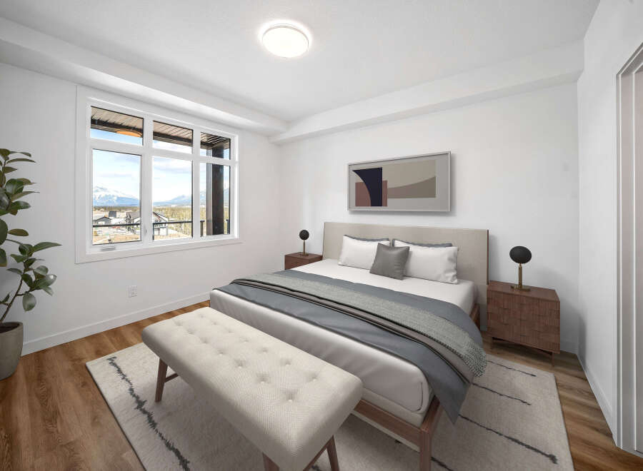 Step into this beautifully designed bedroom, featuring a modern aesthetic and a serene atmosphere.