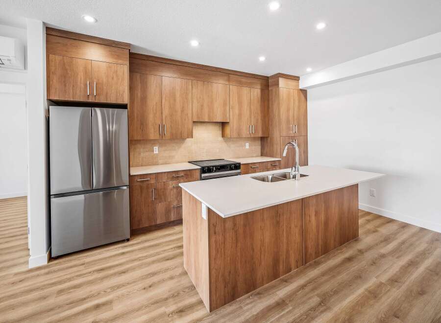 This stunning kitchen boasts modern design and functionality.