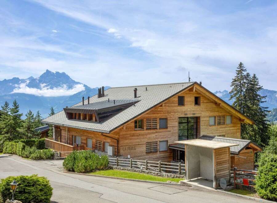 This stunning wooden chalet offers breathtaking mountain views and a serene atmosphere.