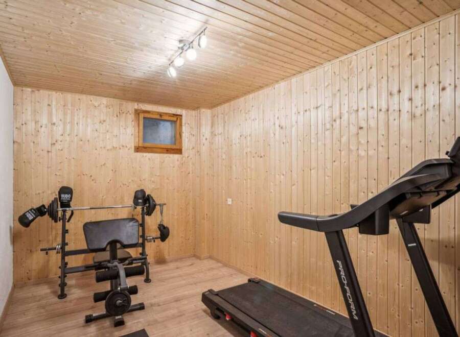 This home gym offers a dedicated space for fitness enthusiasts.