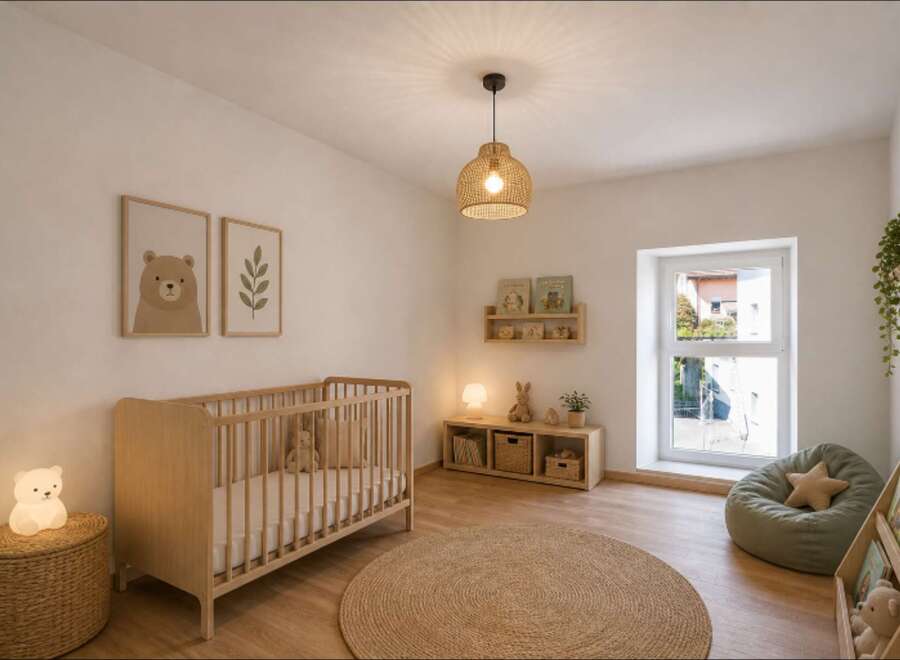 This charming nursery offers a serene and inviting space for your little one.