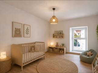 This charming nursery offers a serene and inviting space for your little one.