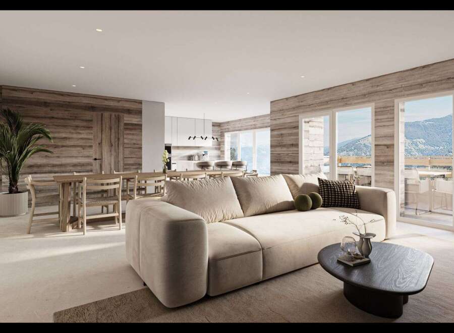 Experience luxury living in this stunning property featuring a spacious living area with a modern sofa and elegant coffee table.