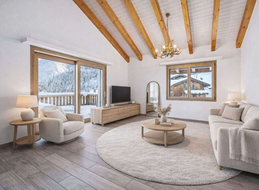 Experience the epitome of mountain living in this stunning property! This home boasts a bright and airy living space with a cozy fireplace, perfect for those chilly evenings.