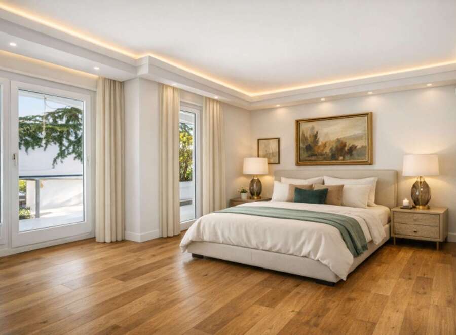 Step into luxury with this stunning bedroom featuring a modern design and elegant finishes.