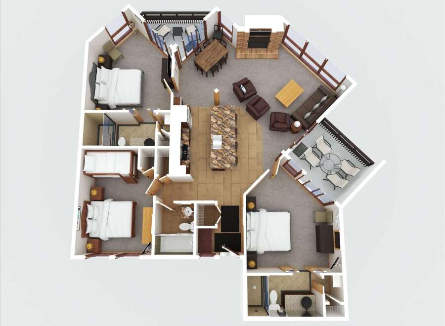 Discover luxury living in this stunning property! This spacious floor plan features multiple bedrooms, a modern kitchen with a large island, and a cozy living area with a fireplace.