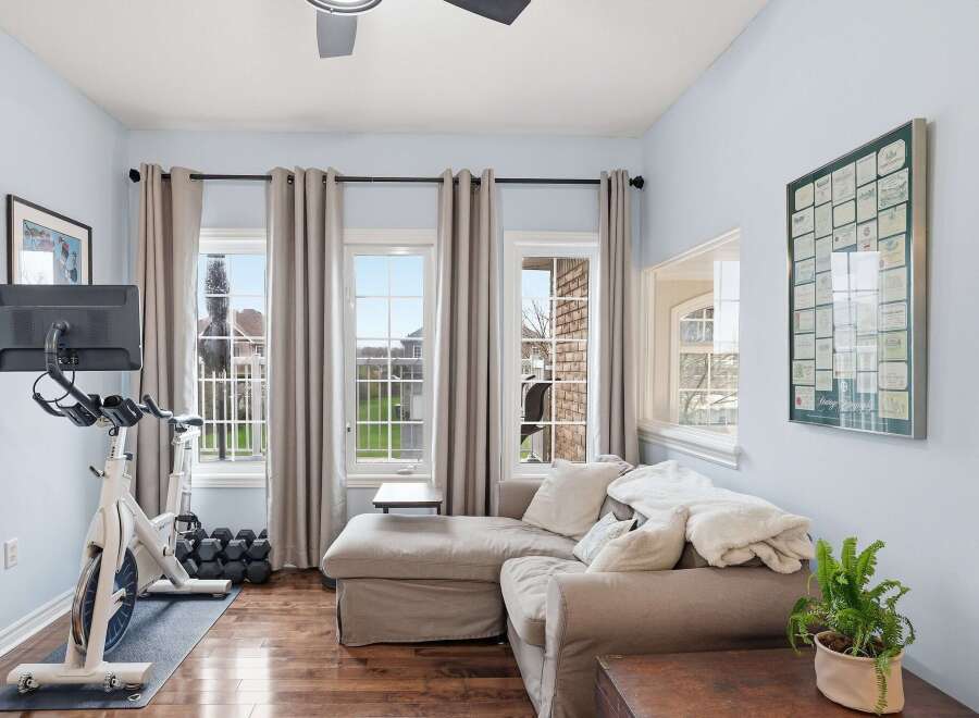 This stunning property boasts a bright and airy living space, perfect for both relaxation and fitness.