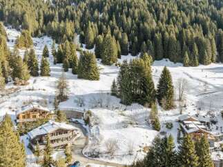 Discover a stunning mountain retreat nestled in a picturesque winter wonderland.