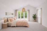 This bright and airy bedroom offers a serene retreat with its neutral color palette and natural light.