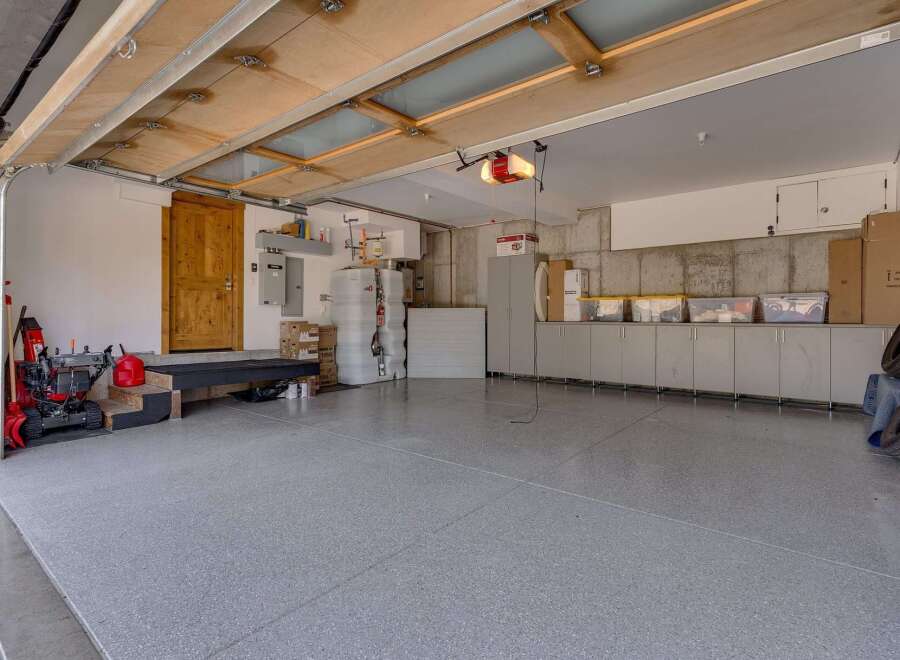 This spacious garage offers ample storage and functionality.