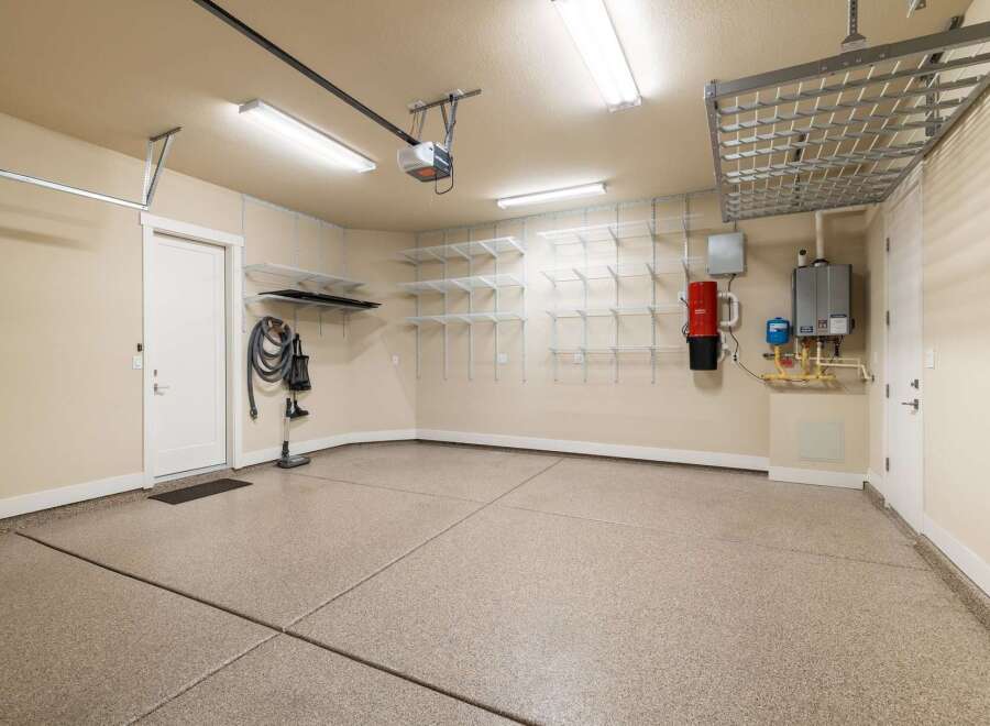 This spacious garage offers ample storage and functionality.