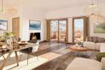 Experience luxury living in this stunning property, featuring a cozy fireplace and expansive windows that frame breathtaking mountain views.